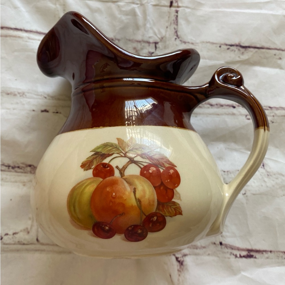 Vintage McCoy Fruit Festival Pitcher #7515 Brown Drip Pottery USA